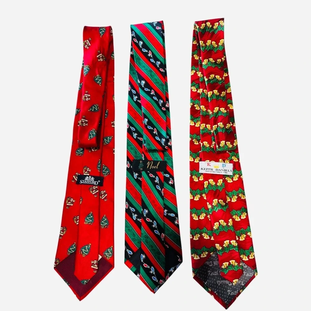 Stafford Noel Keith Daniels‎ Christmas Silk Necktie Lot 3Pc Preowned Holiday